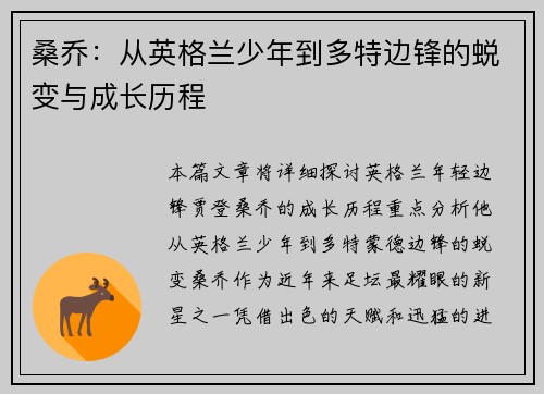 桑乔：从英格兰少年到多特边锋的蜕变与成长历程